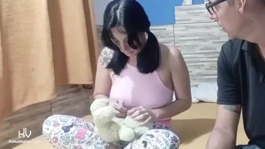 Sad stepdaughter is comforted by her stepfather