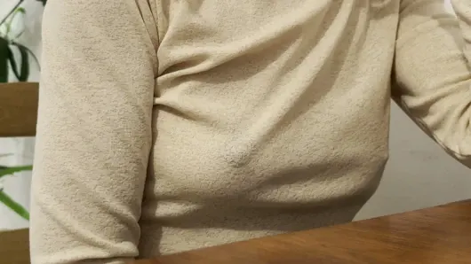 Having Pizza in a sheer blouse in public in a restaurant exposing my big nipples
